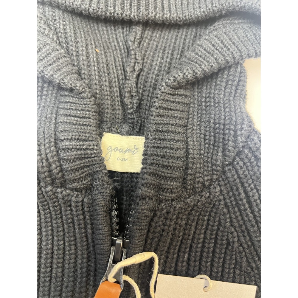 GoumiKids Black knitted zip up hoodie 0-3M NWT! - Picture 2 of 3